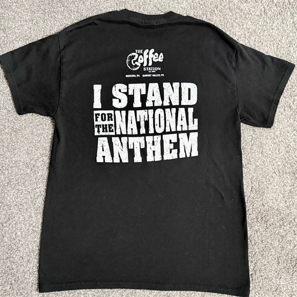 Patriotic graphic T-Shirt. “I Stand For The National Anthem” M black and white - Picture 1 of 3